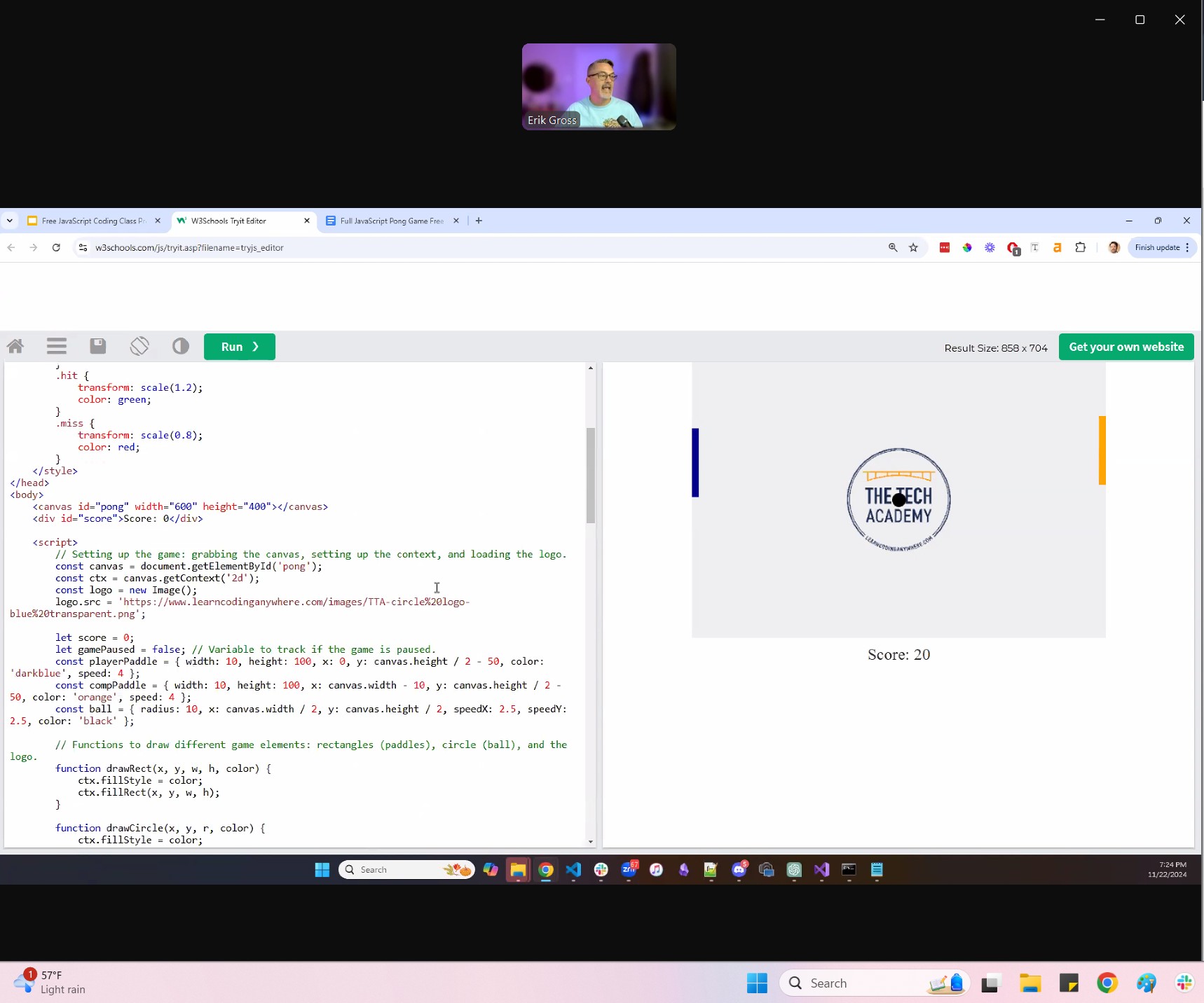 Participants working on JavaScript Pong Game
